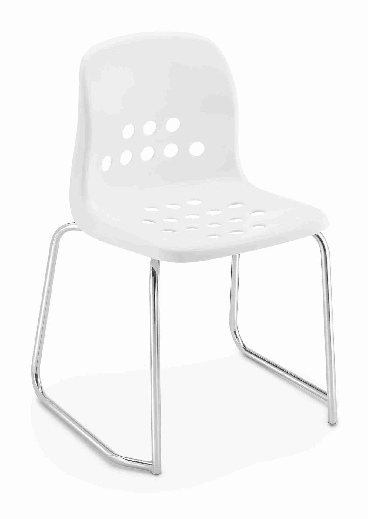 Apero skidbase chair with white seat and chrome frame.