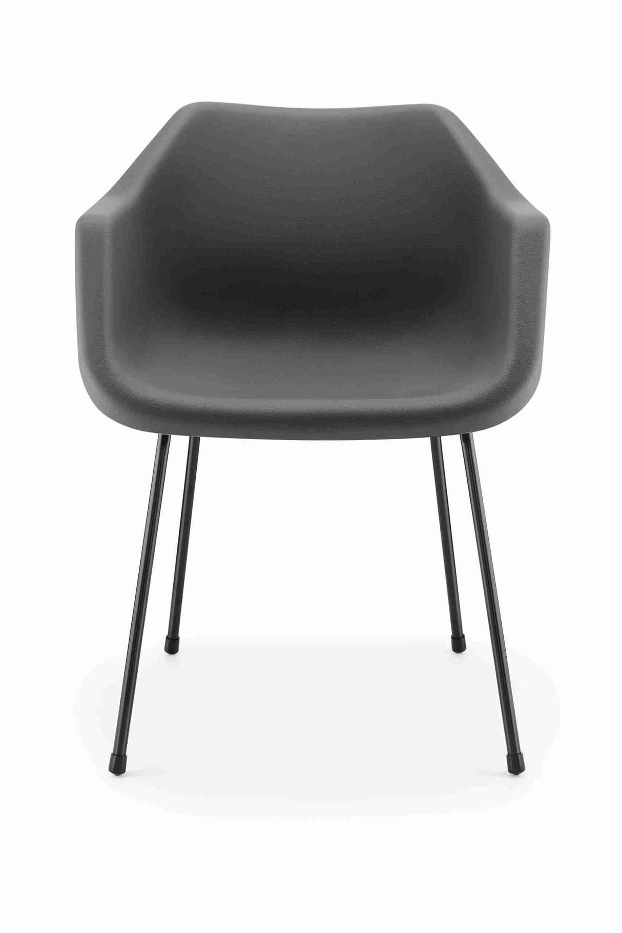 Hille Polyside Armchair with integrated arms, black polypropylene, front view.