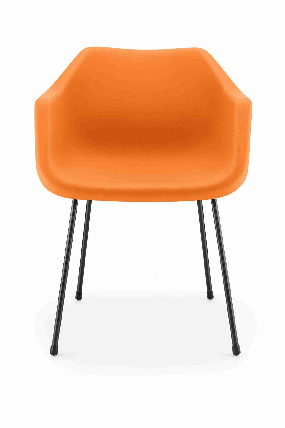 Orange Hille Polyside Armchair with integrated arms and strong design.