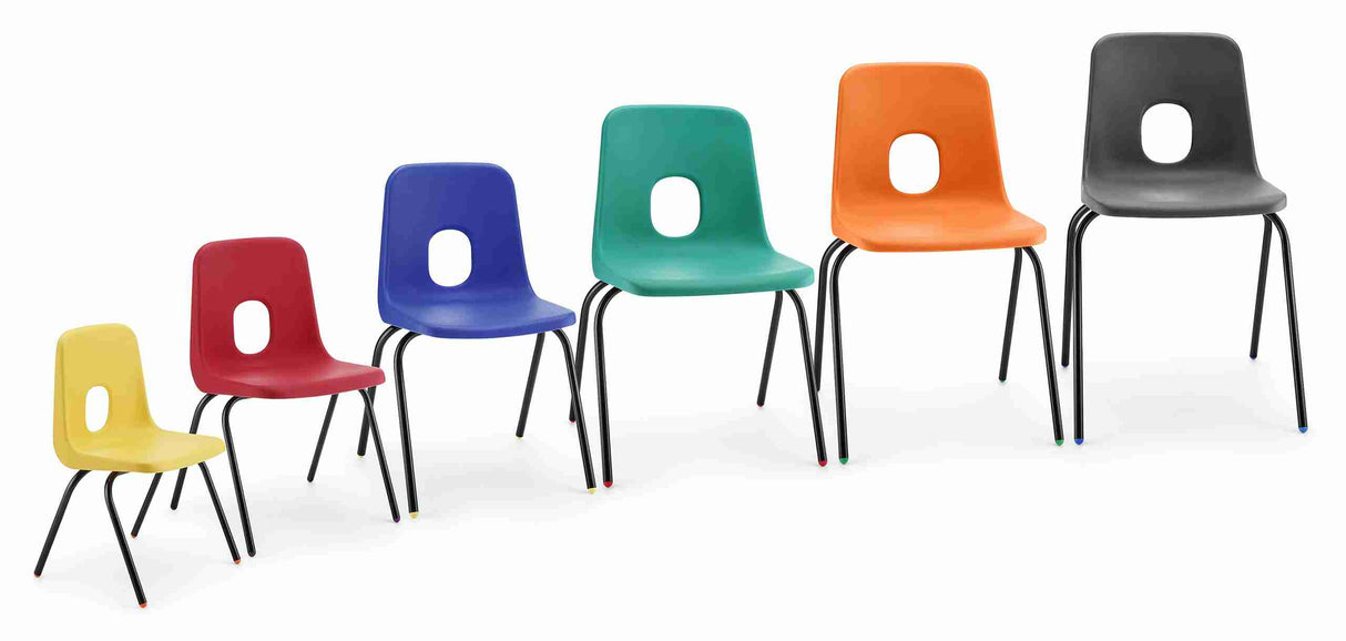 Series E Classroom Stacking Chairs in various colors with 4-leg design.