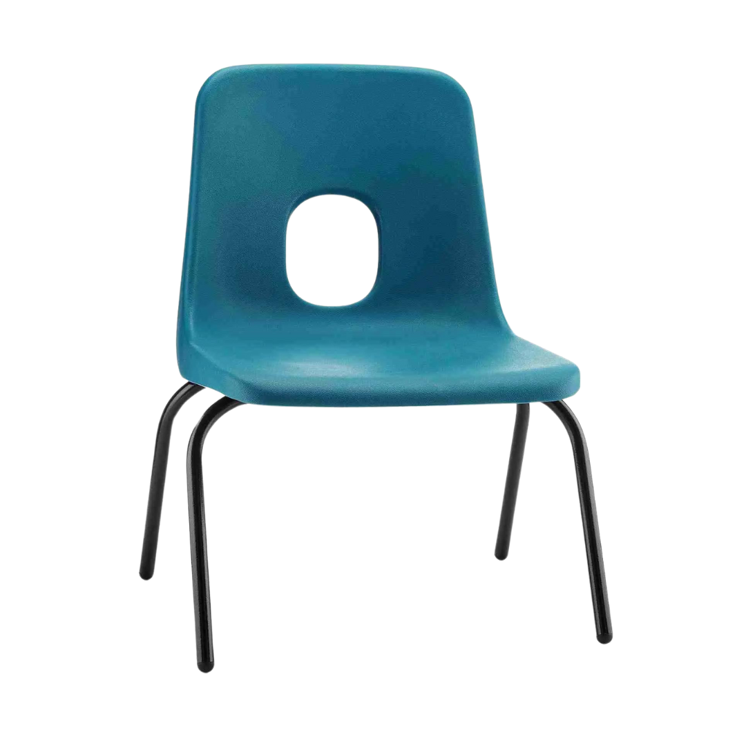 Series E Classroom Stacking Chair with polypropylene seat and black steel legs
