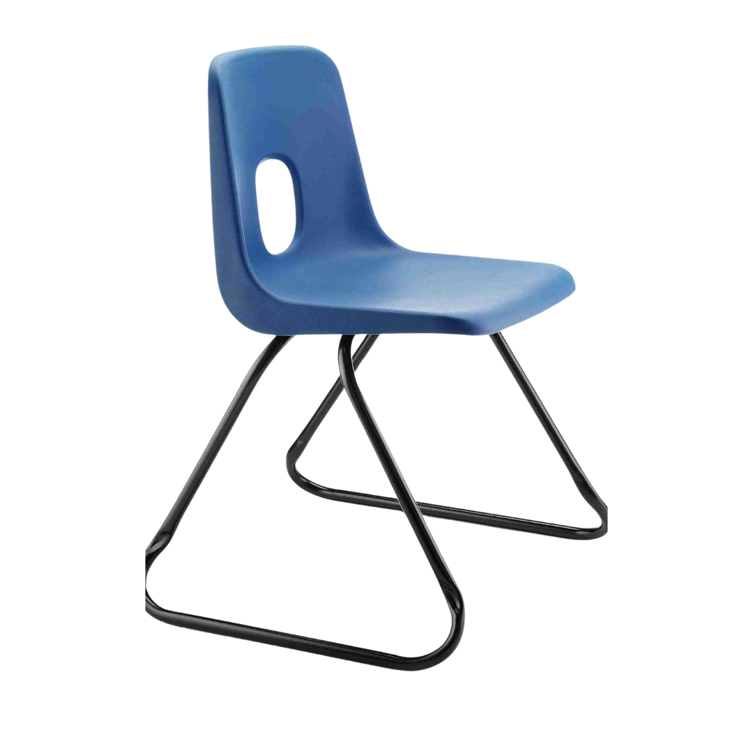 Series E Skid Base Chair with blue polypropylene shell and durable black steel frame.