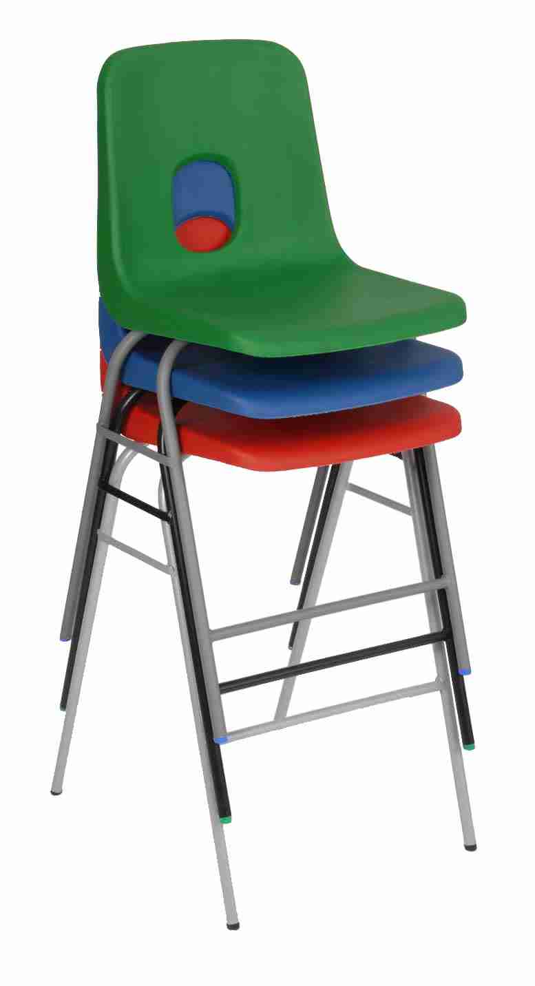 Stacked Series E Stools with colorful seats and durable steel frames.