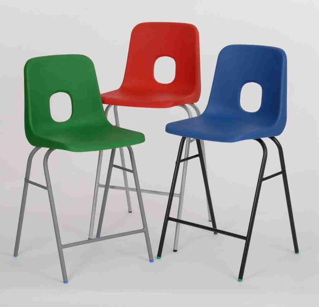 Colorful Series E Stools with stable steel frames and strengthening bar.