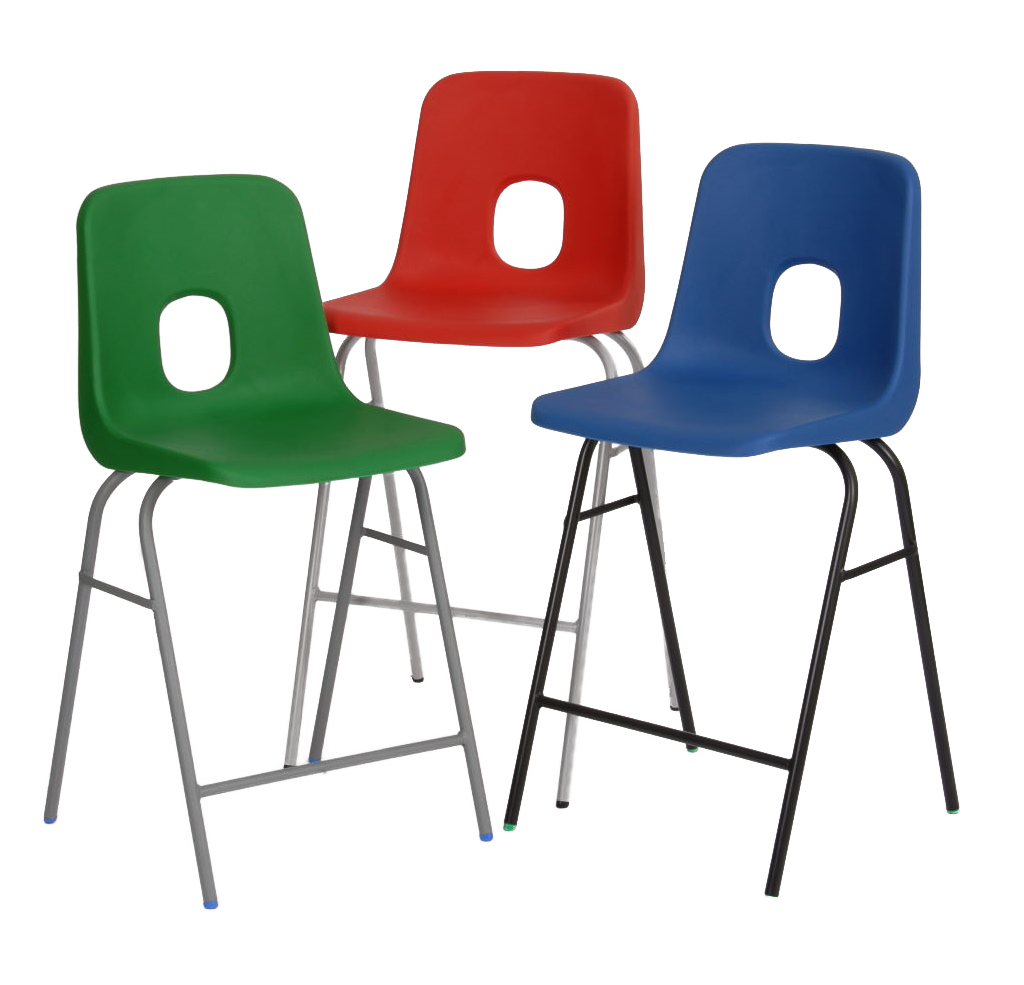 Colorful Series E Stools with steel frames for schools.