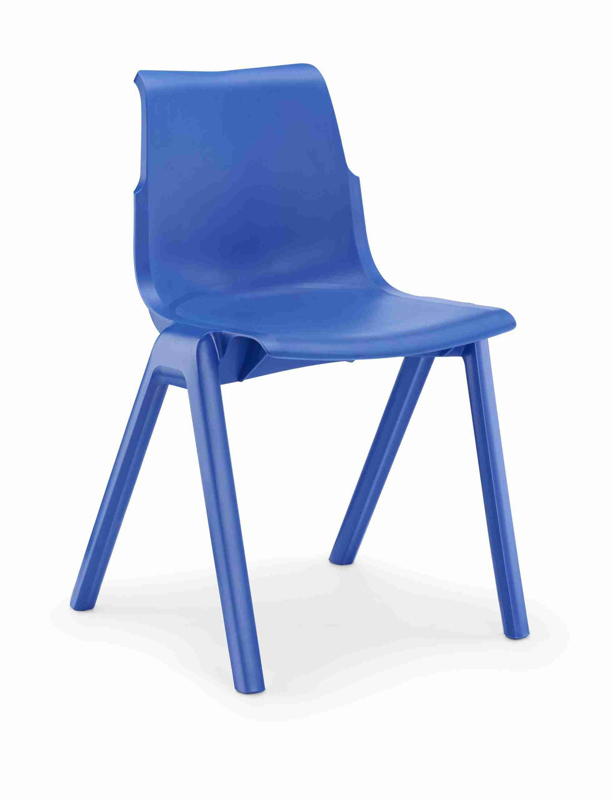 Ergostak Chair in blue with ergonomic design and all-plastic durability for classrooms.