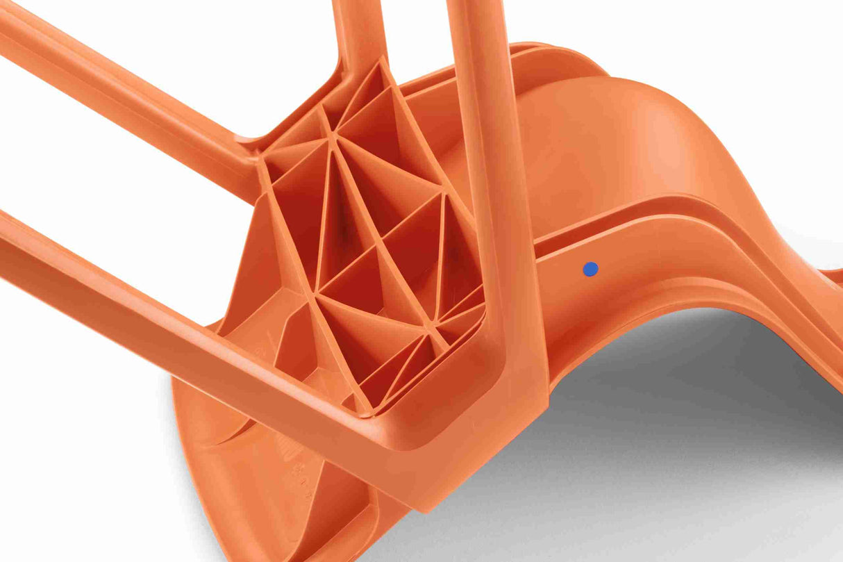 Close-up view of Ergostak Chair's underside with ergonomic design.