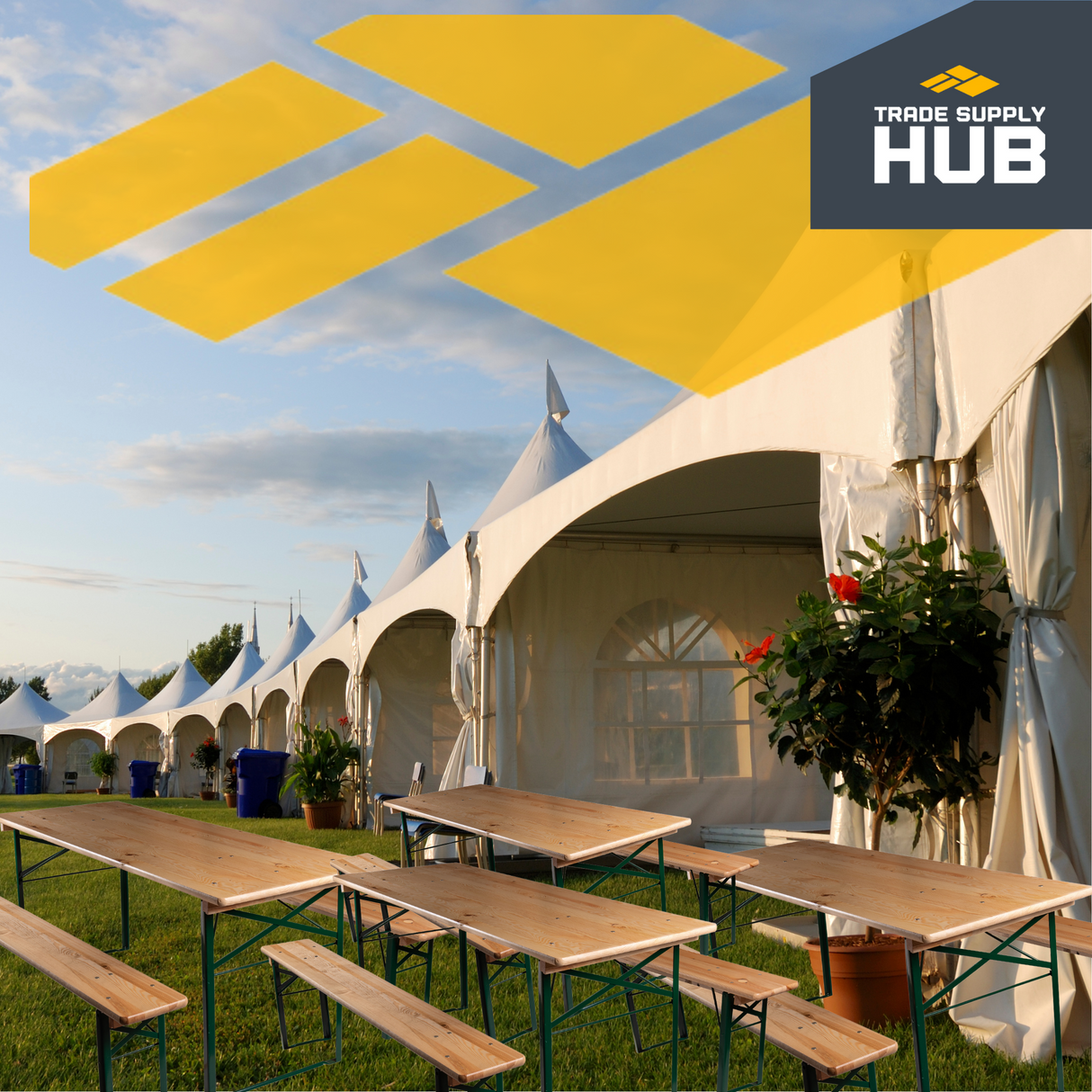 6ft Festival Bench with folding steel legs and durable pine wood, perfect for outdoor events and venues.