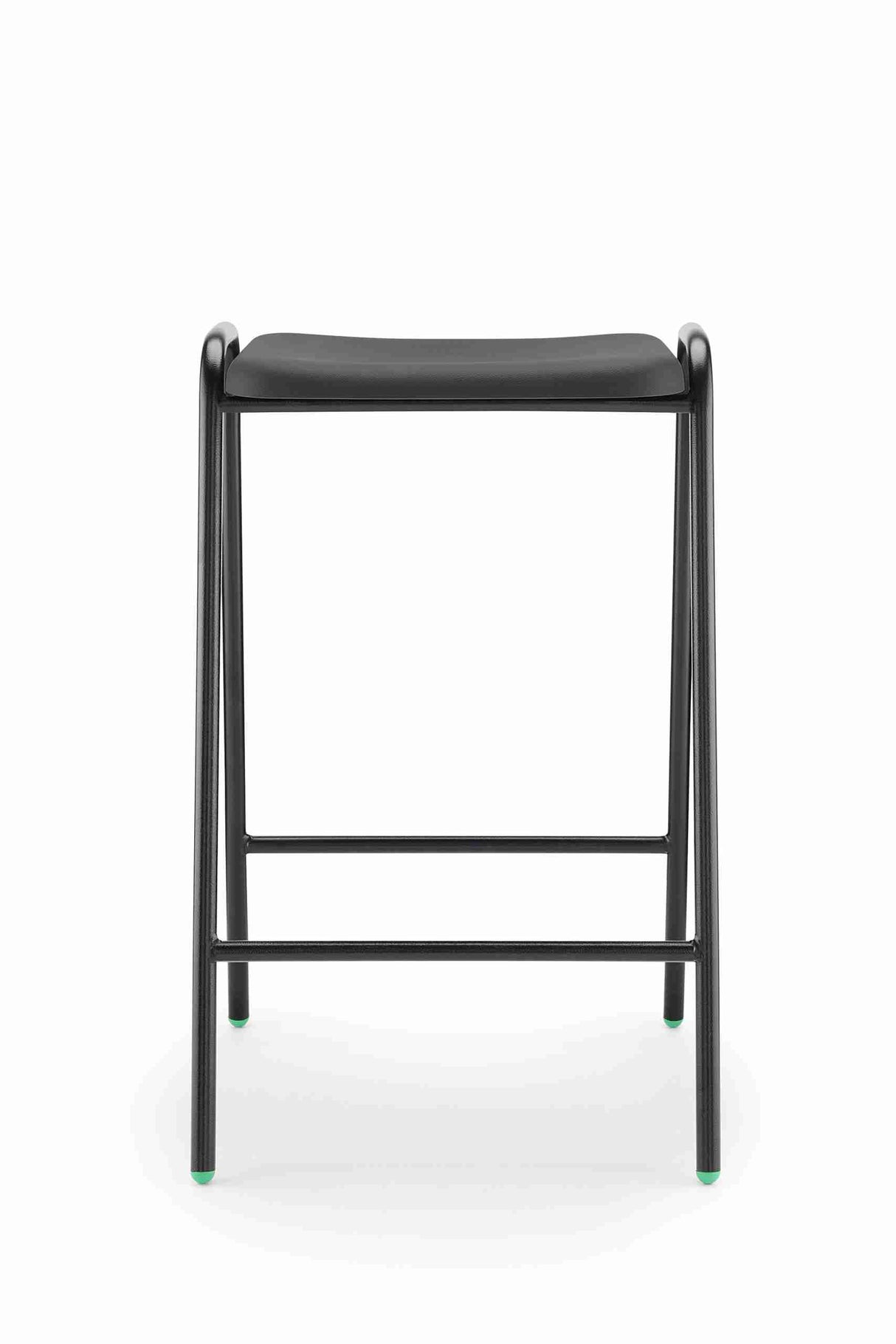 Hille Polypropylene stool with durable steel frame and stacking design.