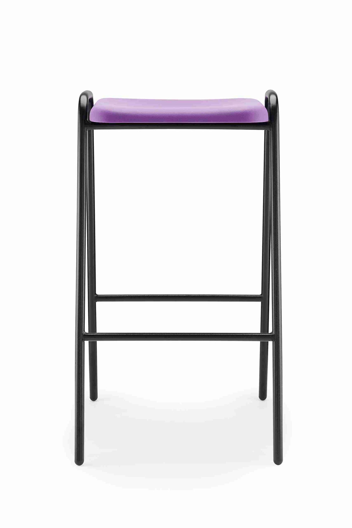 Hille Polypropylene Flat Top stool with stackable design and durable steel frame.
