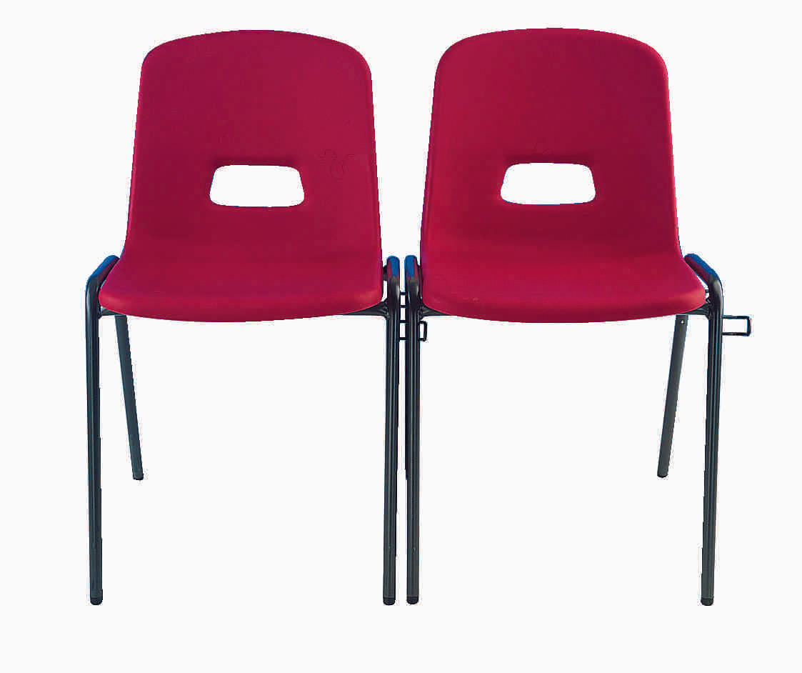 Reinspire GH20 School Chair in red with black metal legs, durable and space-efficient design.