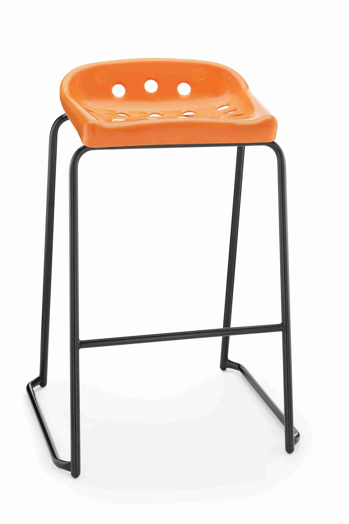 Bold orange Pepperpot Stool with black metal legs.