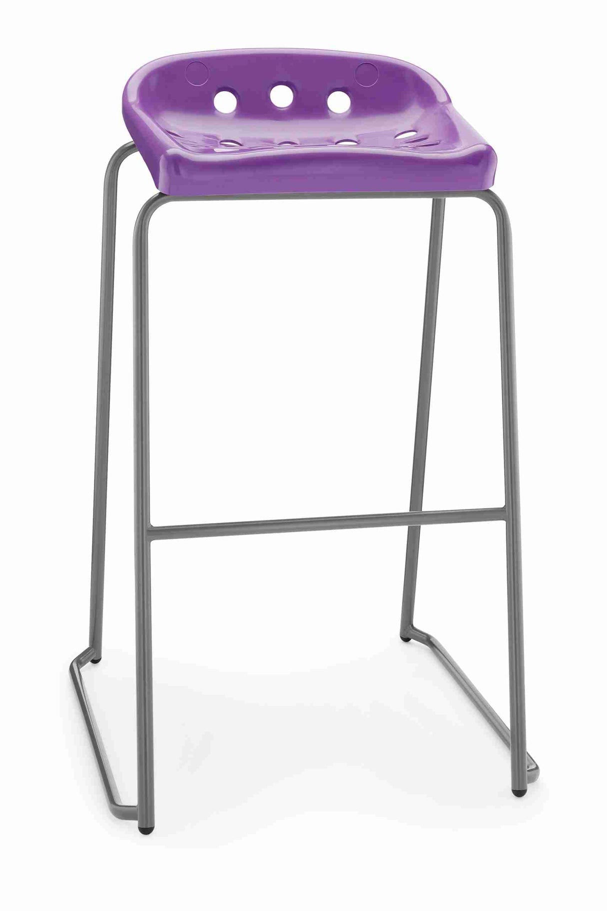 Purple Pepperpot Stool with sleek metal legs standing out in modern design.