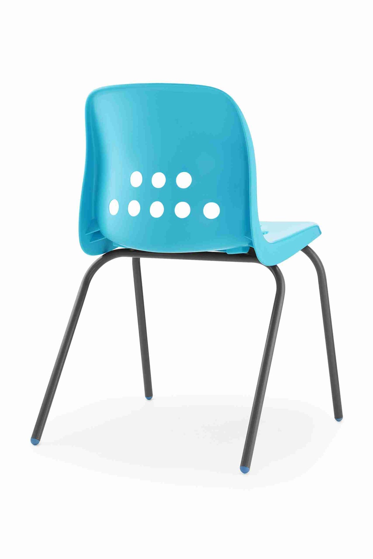 Bold and durable blue Pepperpot chair with distinctive back design.