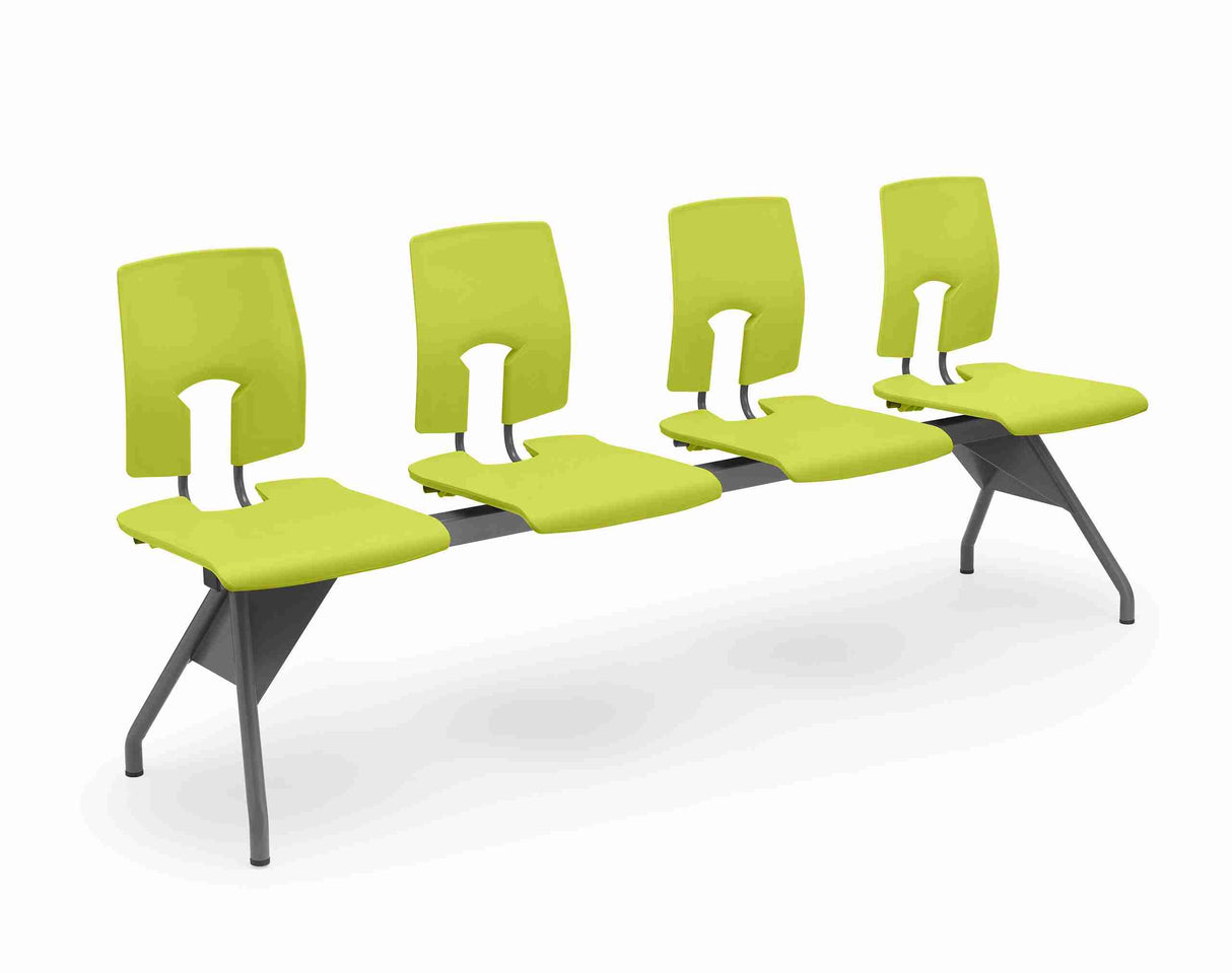 SE Beam Classic Seat System with four lime green seats for public spaces.