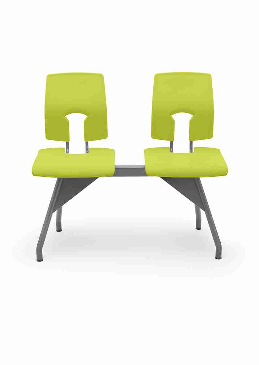 SE Beam Classic Seat System with two lime green seats for public spaces.