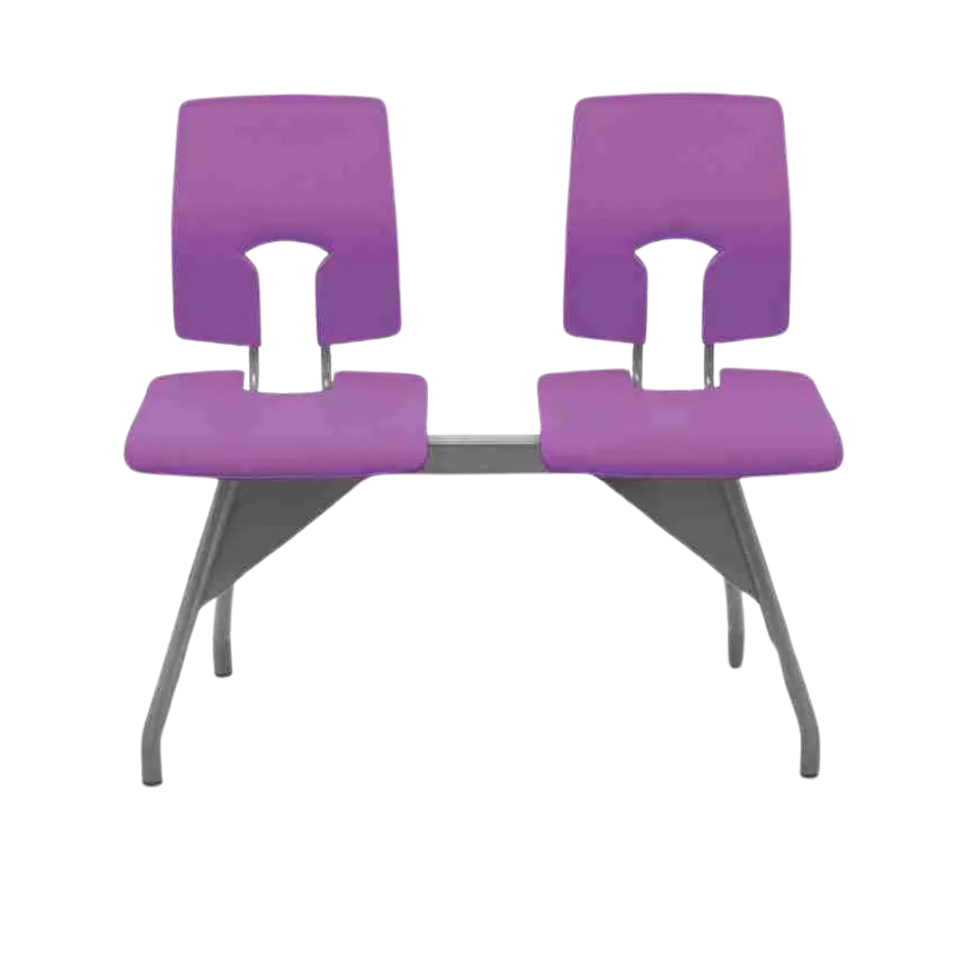 SE Beam Classic Seat System with two purple seats and metal frame for public spaces.