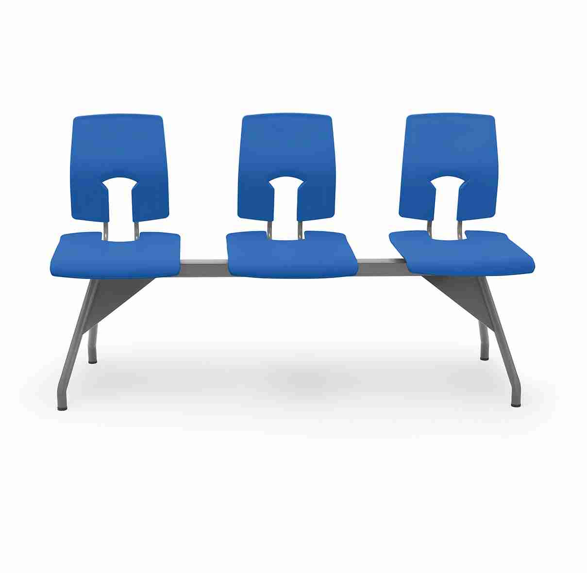 SE Beam Classic Seat System with 3 blue seats, ideal for public spaces.