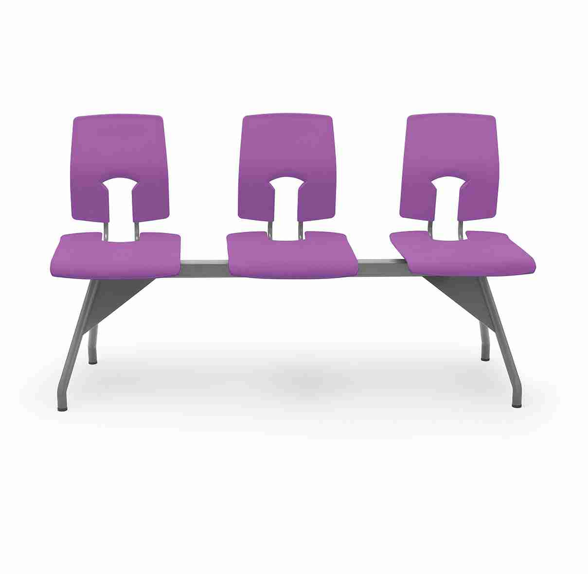 SE Beam Classic Seat System with three purple seats, offering postural support for public spaces.