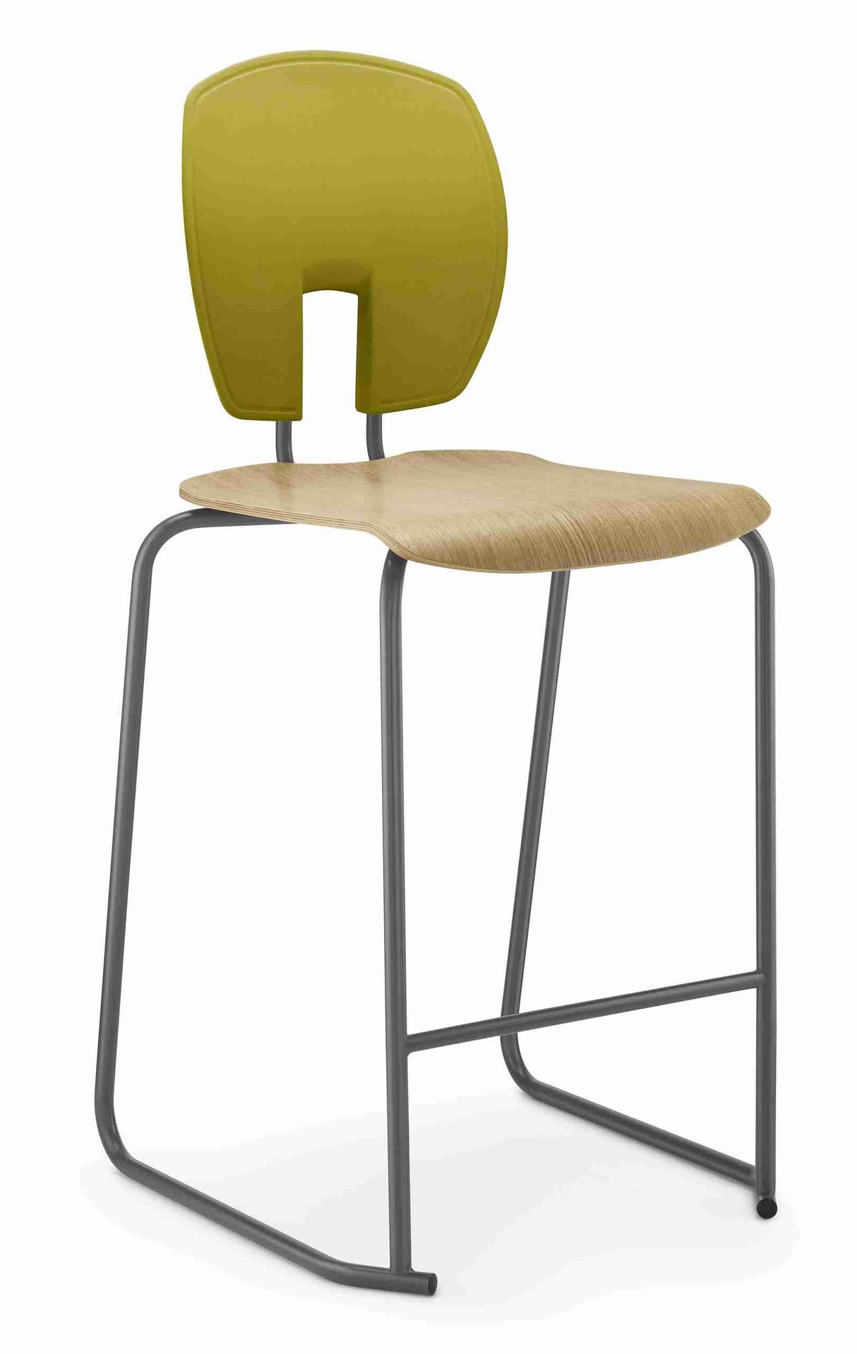 SE Curve Stool with ergonomic back support and stable skid base design.