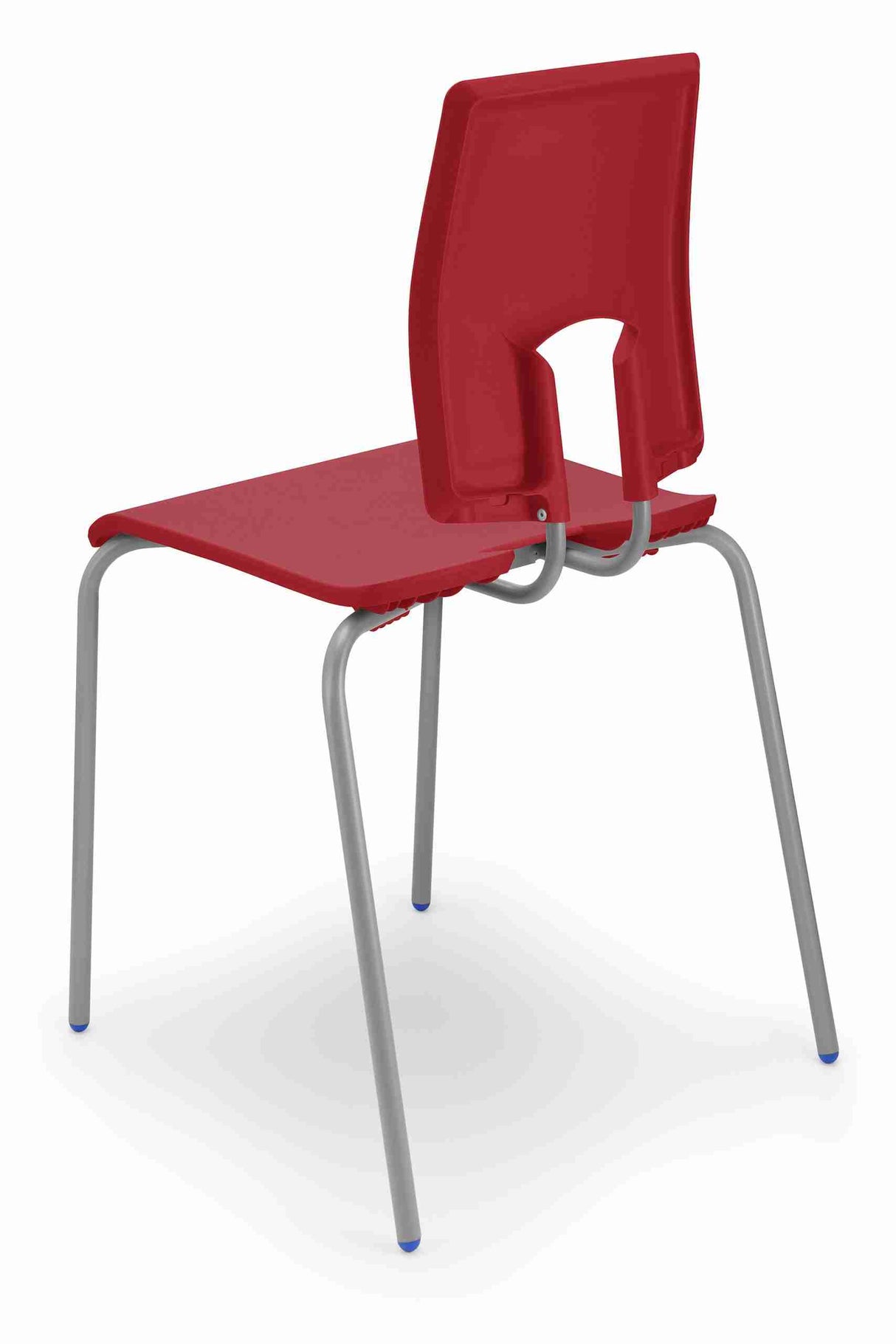 SE Classic Chair with ergonomic design, red seat, and silver steel frame.