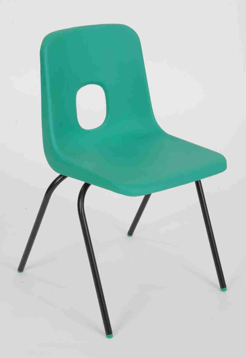 Series E Classroom Stacking Chair with green polypropylene seat and black steel legs.