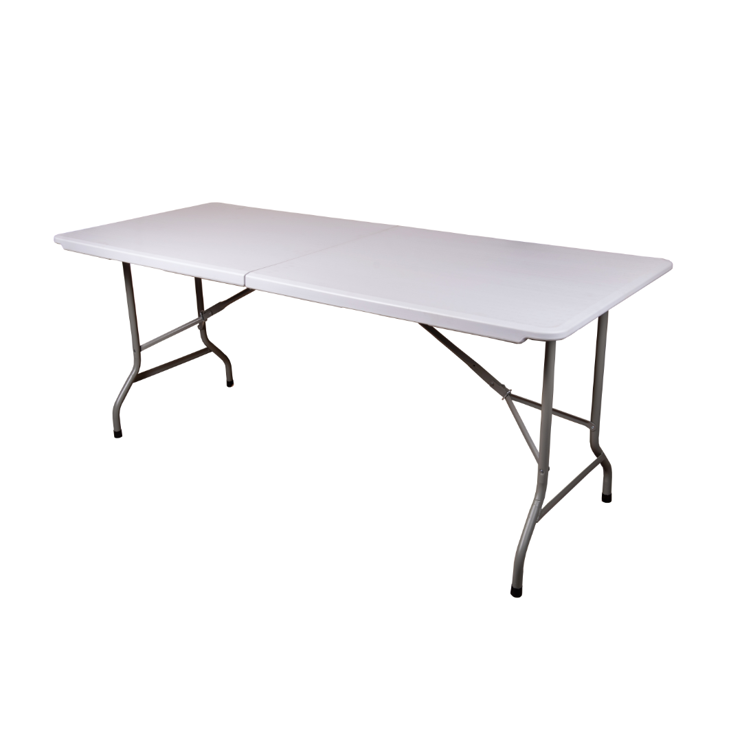 6ft 'Fold in Half' Polypropylene table with folding legs, ideal for events and easy storage.