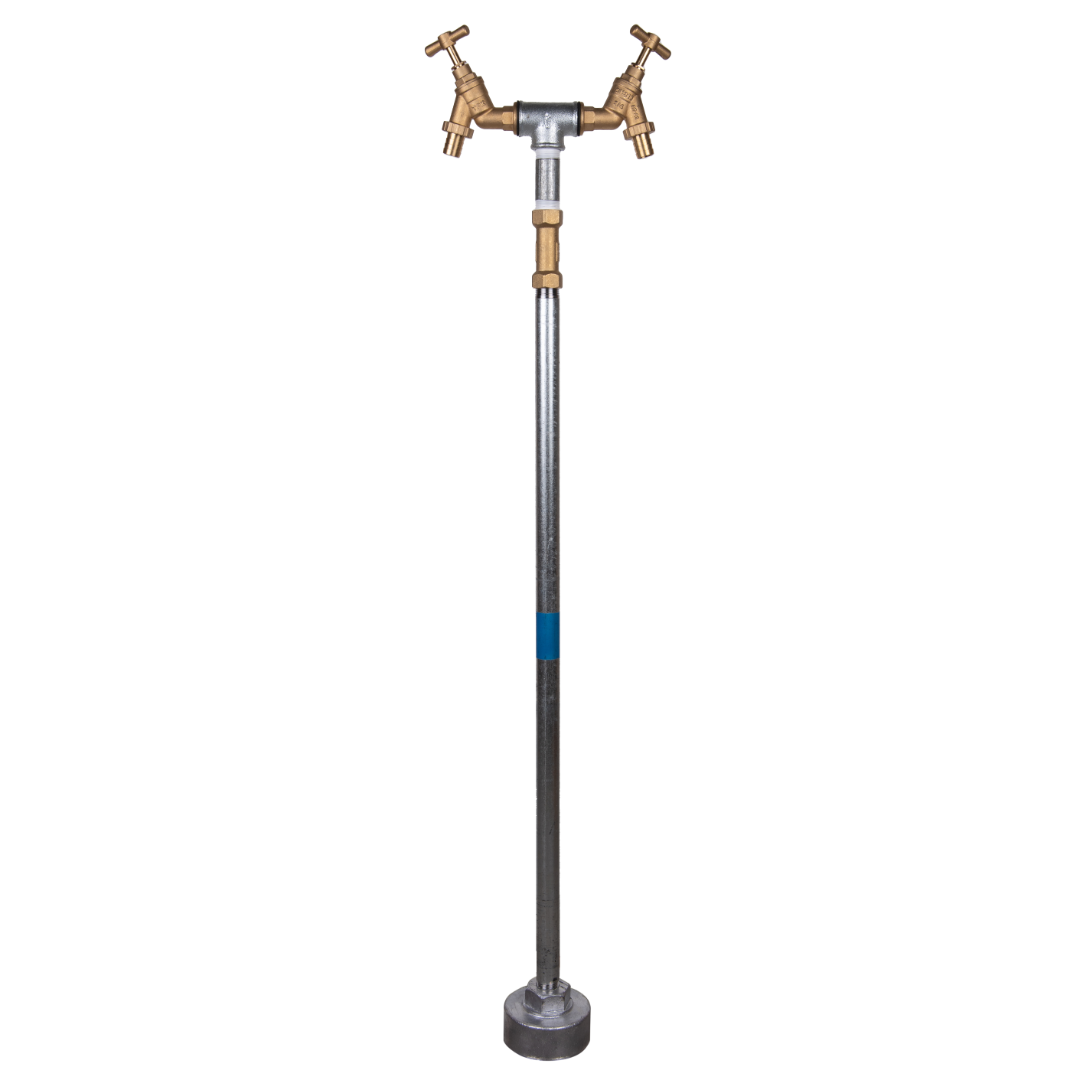 Twin Headed Contractors Hydrant Standpipe with galvanized steel and brass taps.