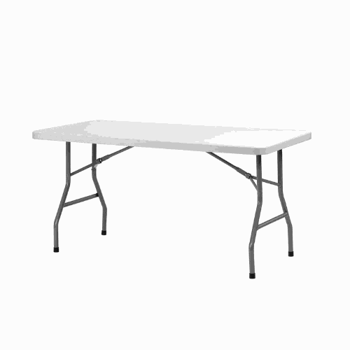6ft solid rectangle polypropylene table with folding legs, durable and versatile for events and outdoor use.