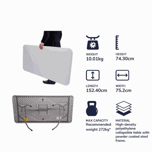 5ft Solid Rectangle Polypropylene Table With Folding Legs | Chester 150