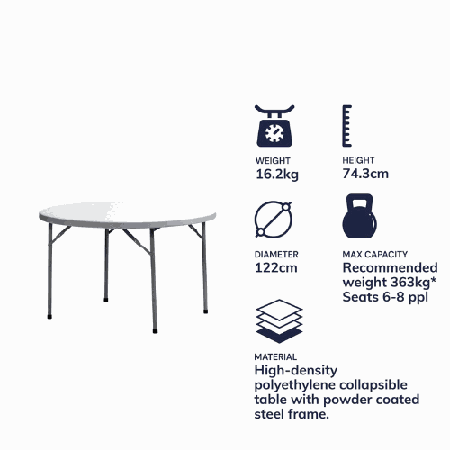 4ft Round Polypropylene Table with folding legs | Windsor 120
