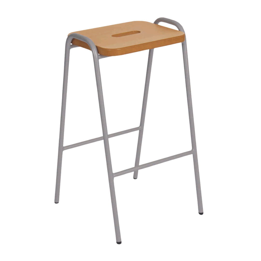 Hille Beech & MDF flat top stool with beech veneer finish and steel frame.