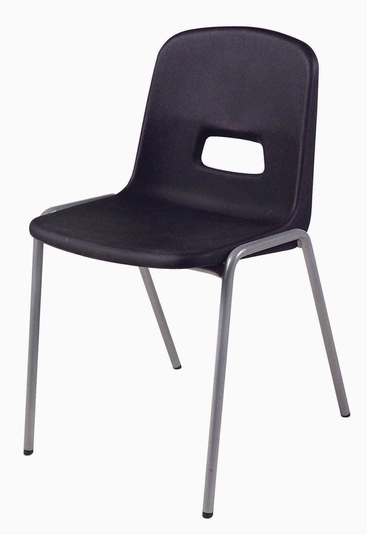 Reinspire GH20 School Chair, durable black polypropylene with steel A-frame design.