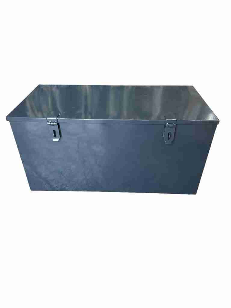 Gun Metal Blue Site Tool Box made from 16g rolled steel with secure hasp and staples.