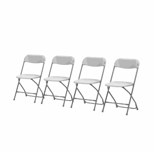 Set of four light grey Newstorm polypropylene folding chairs.
