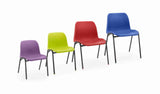 Affinity chair range in various colors and sizes with durable steel frames and polypropylene shells.