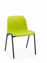 Green Affinity chair with durable steel frame and polypropylene shell.