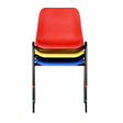 Colorful stackable Affinity chairs with durable steel frame and polypropylene shell.