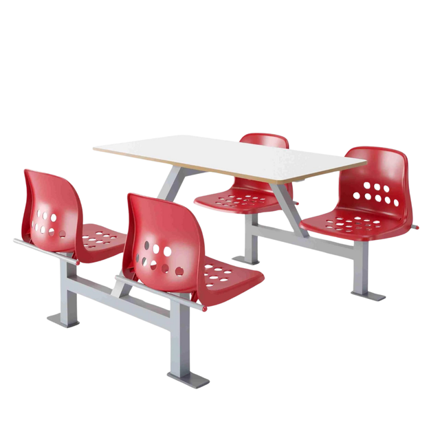 Apero Fast Food seat and back 4 seater ergonomic unit in red and white.