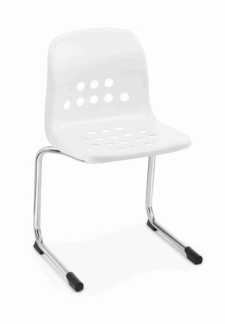 White Apero cantilever chair with ergonomic design and chrome frame, ideal for cafés and breakout areas.