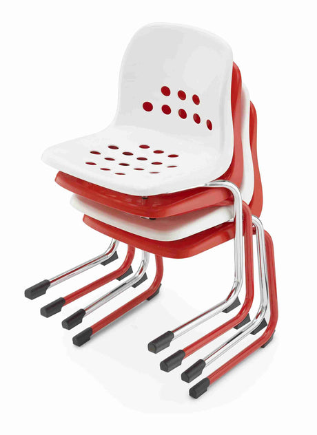 Apero cantilever Chair in stacked arrangement showcasing ergonomic design and metal frame.