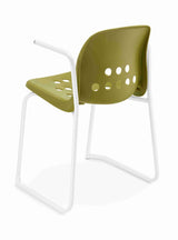 Apero skidbase Chair with arms, green seat, white skid frame.