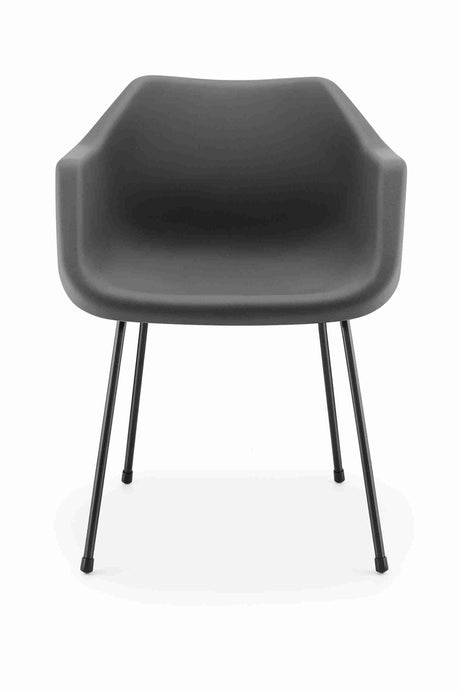 Hille Polyside Armchair with integrated arms, black polypropylene, front view.