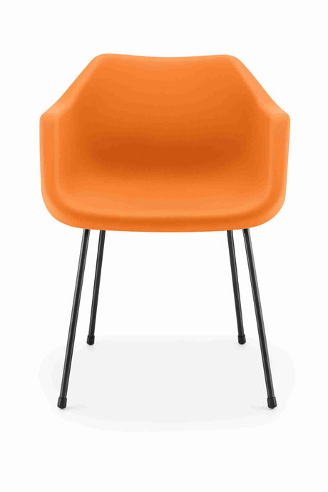 Orange Hille Polyside Armchair with integrated arms and strong design.