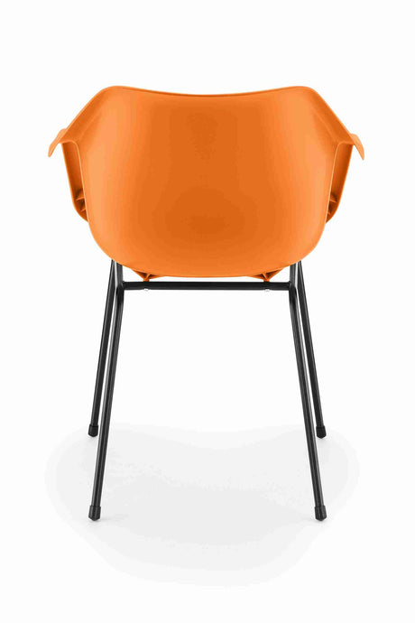 Hille Polyside Armchair with integrated arms and orange polypropylene seat.