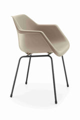 Hille Polyside Armchair with integrated arms, beige polypropylene seat, black metal legs.