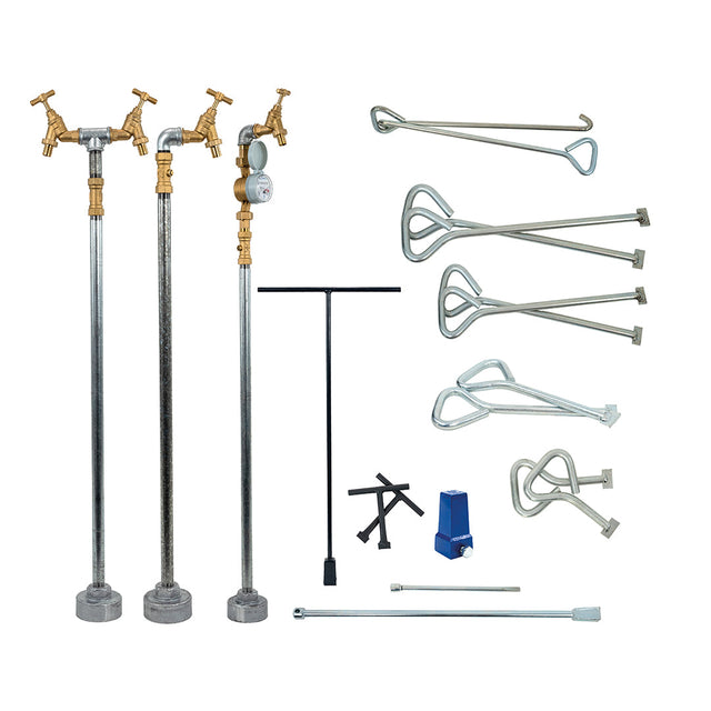 Comprehensive bundle of standpipes, key and bar sets, manhole keys, and hydrant key reducer for worksite water access solutions.