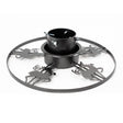 Decorative reindeer Christmas tree stand in durable grey steel with adjustable screws and water reservoir.