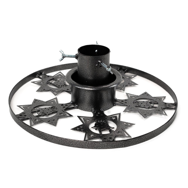 Decorative star Christmas tree stand in grey, made from durable steel with a stylish star pattern, ideal for medium to large trees.