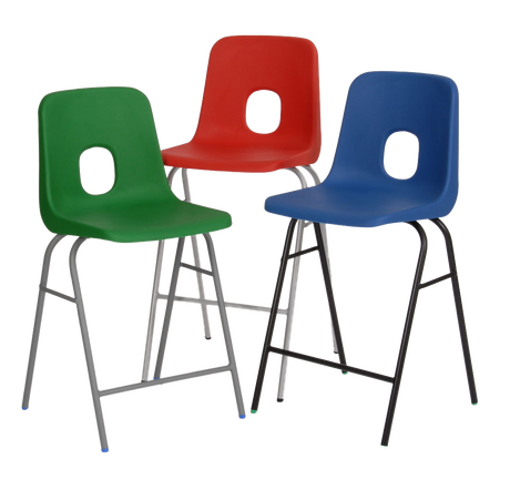 Colorful Series E Stools with steel frames for schools.